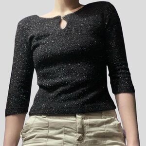90s Y2K Black Plush Metallic Sparkle Sweater Top Small